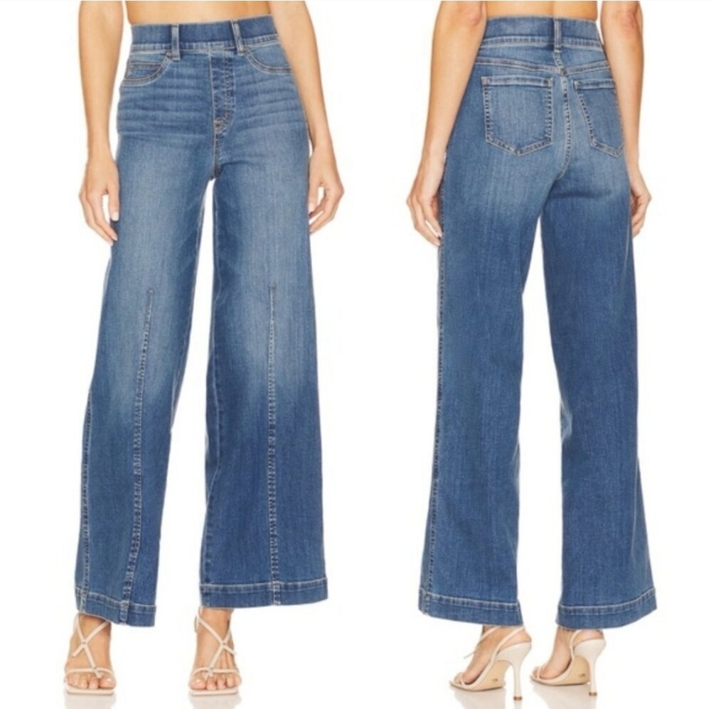 SPANX Preppy Seamed Front  Wide Leg  Jeans-Vintage Indigo Strechy Sz XL